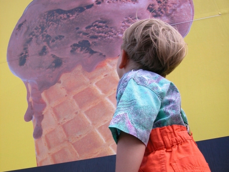 child looking at an ice cream cone
